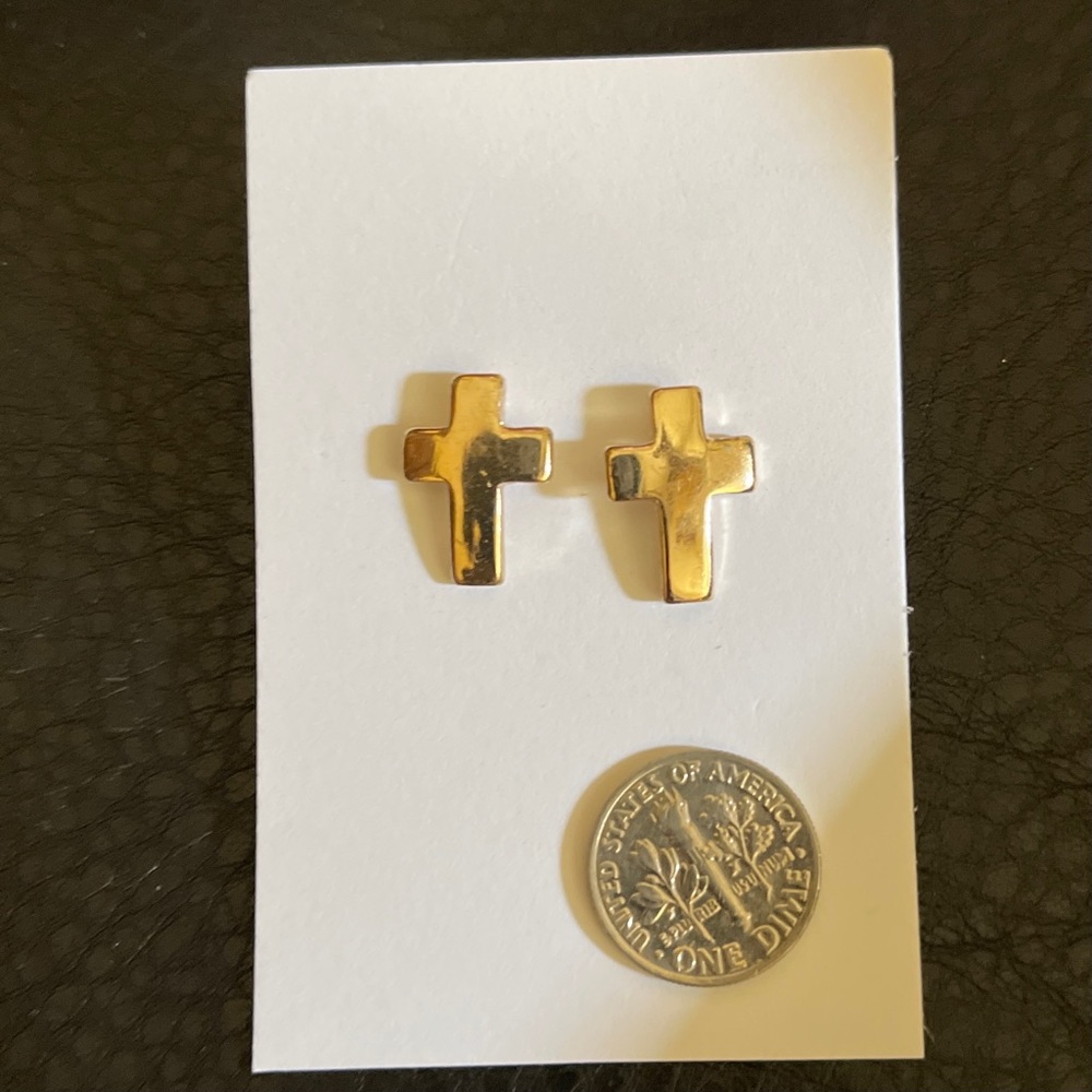 Cross Earrings - Gold toned pierced